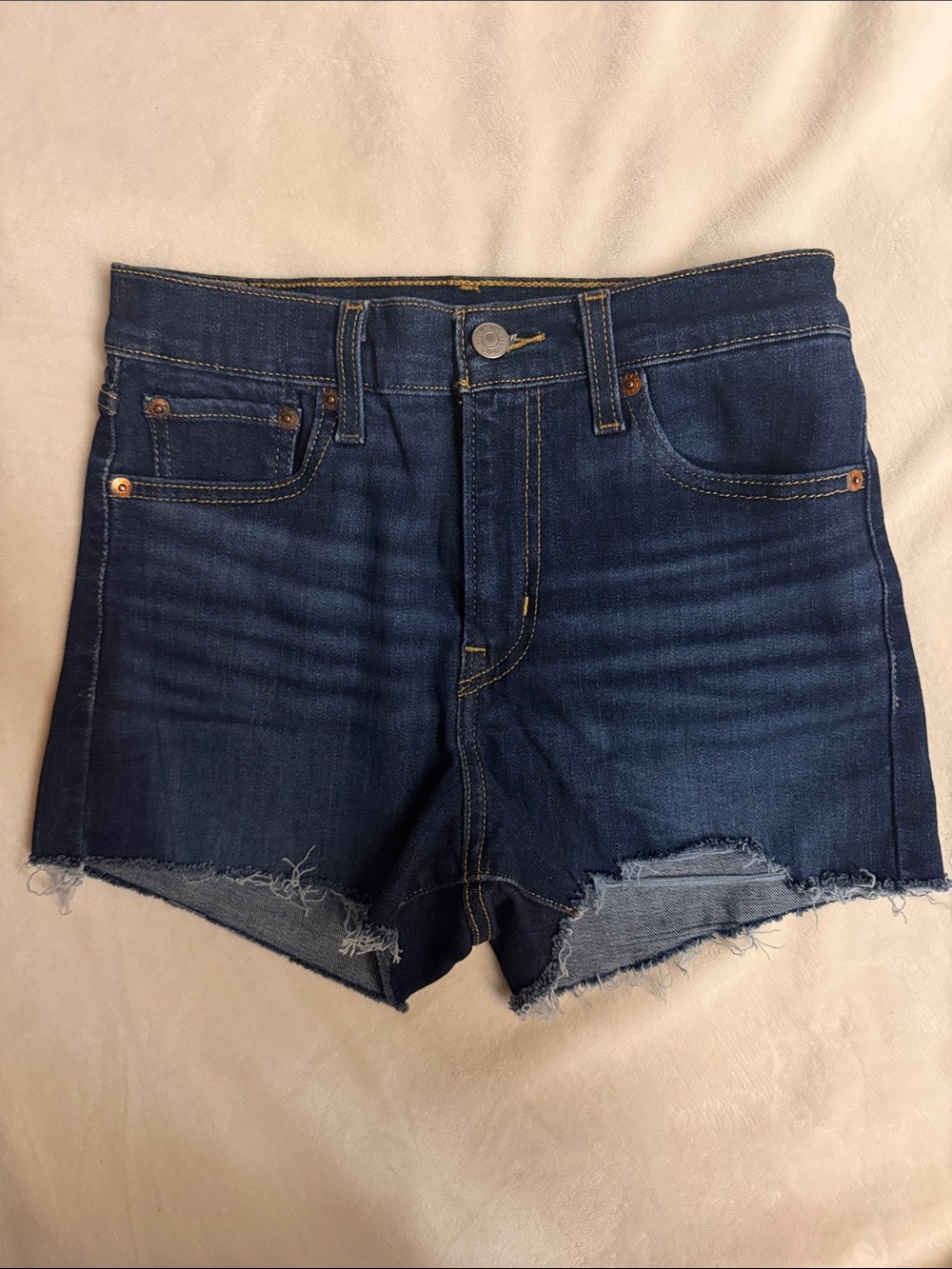 Levi's Dark Indigo Frayed Hem Jean Shorts